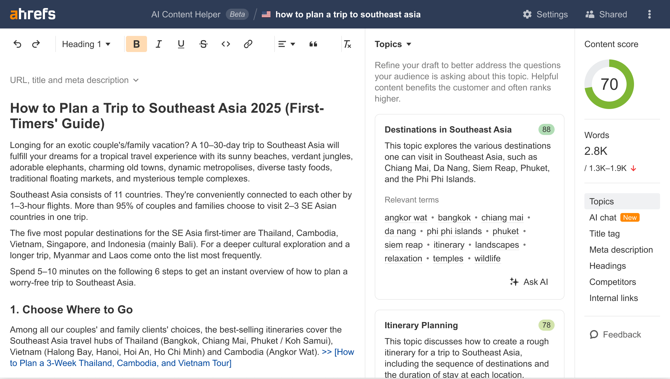 Ahrefs AI Content Helper interface