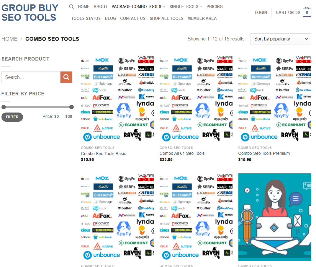 Group Buy SEO Tools - Groupbuyseotools.org homepage showing tool selection