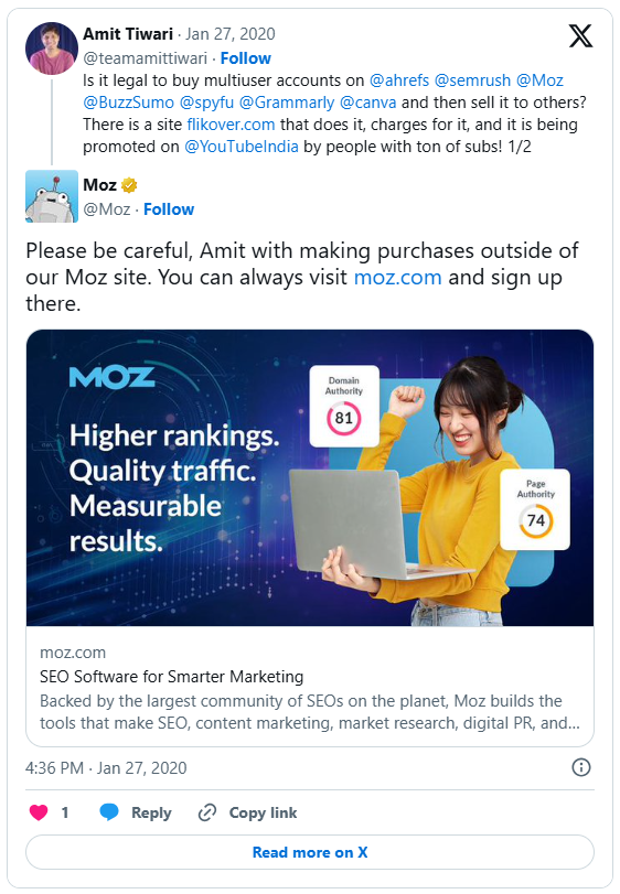 Moz official response about Group Buy SEO Tools and unauthorized access