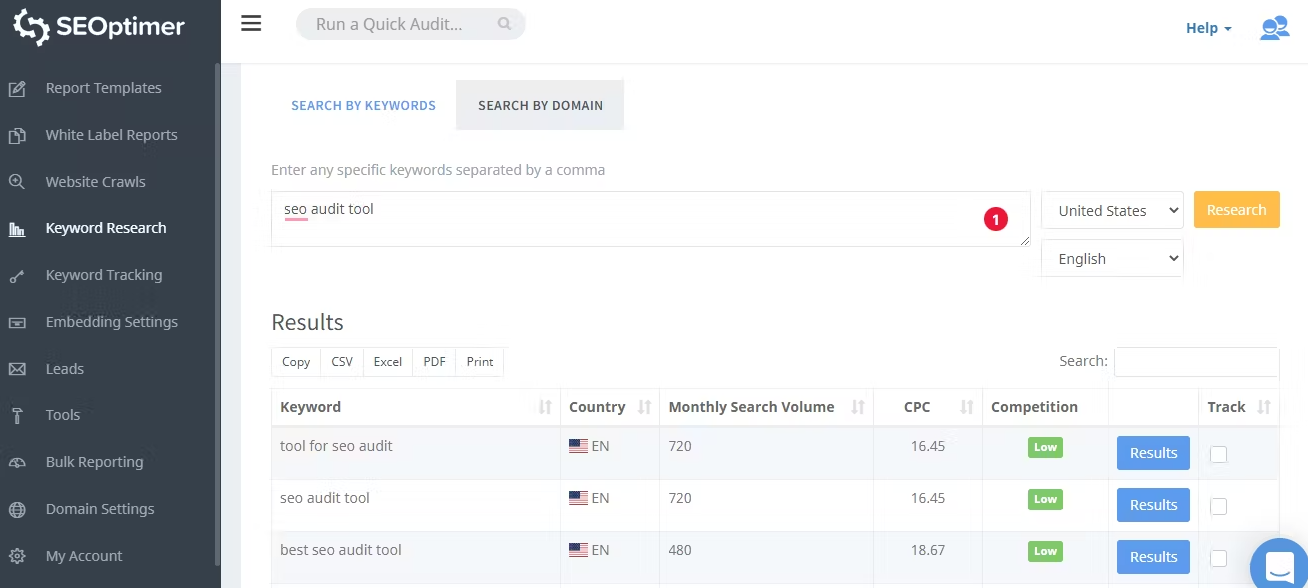SEOptimer dashboard - user-friendly seo tools cheap solution with white-label reporting options